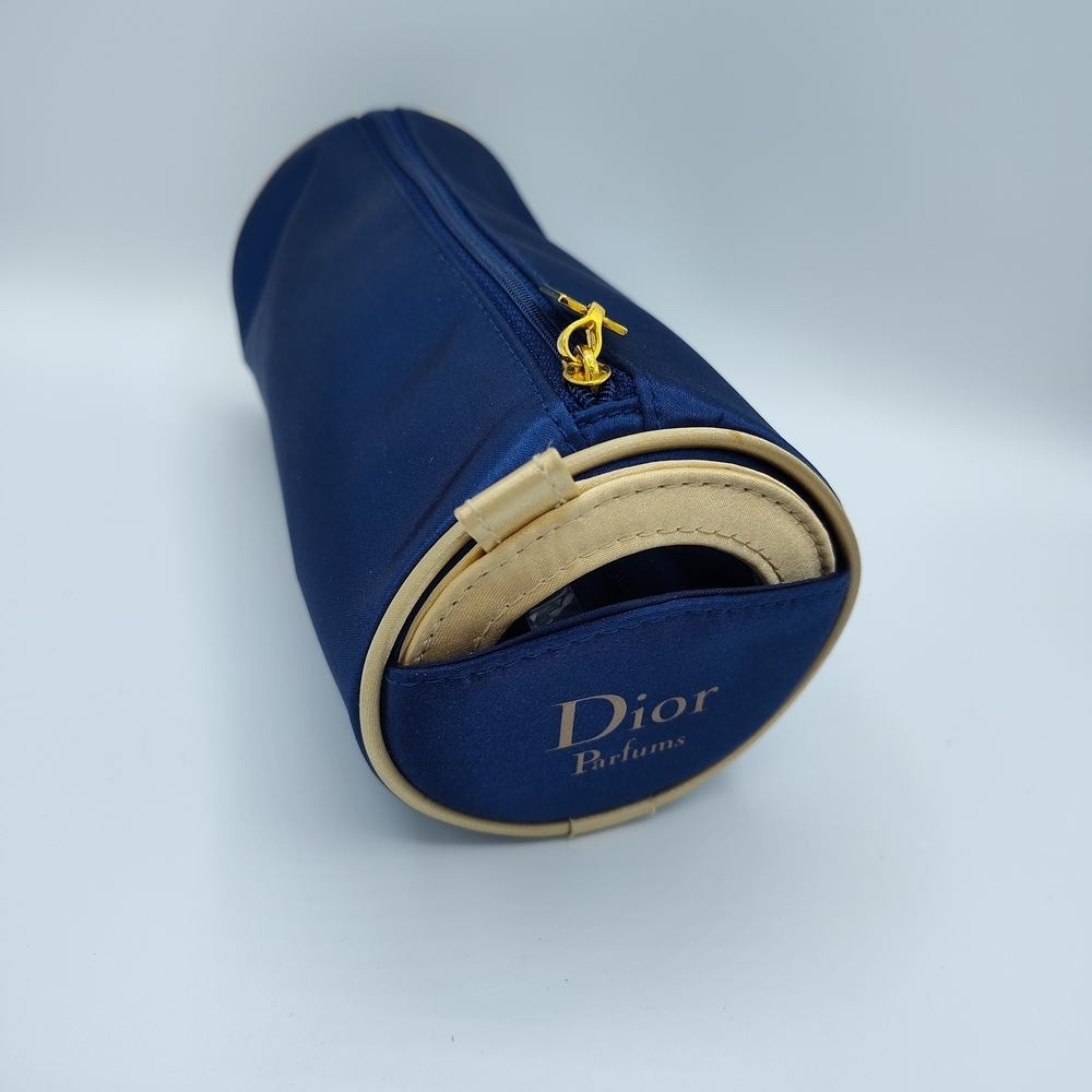 Vintage Y2K DIOR Parfums Blue Gold Trousse de Toilette Cosmetic Bag Mirror NWOT